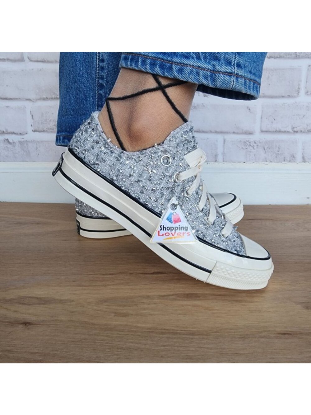 ⭐Converse Chuck 70 Metallic Tweed Low Sz 7.5 Womens Shoes Sneaker Silver A14443C - Picture 11 of 12